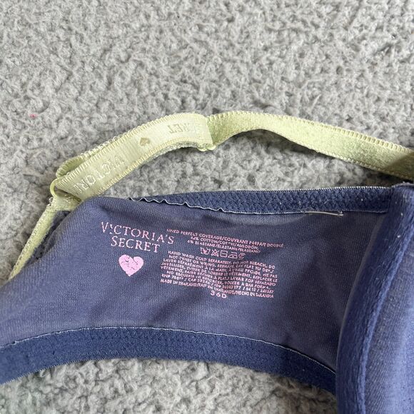 Victoria's Secret Women Bra 36D Blue Polka Dot Lined Perfect Coverage Underwire - Picture 7 of 7